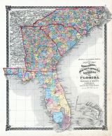 County Map of North Carolina, South Carolina, Georgia and Florida